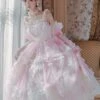 Gorgeous Retro Tea Party Simulation Flower Suspenders Pink Irregular Printing Irregular Hem Design Classic Lolita Sleeveless Dress