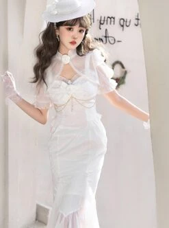 Camellia Series JSK Chinese Style White Exquisite Jacquard Embroidered Cheongsam Beaded Decoration Classic Lolita Sleeveless Dress Set -NAUS Lolita Shop 5 500x672 404