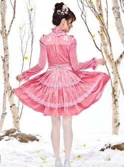 Pink Thickened Flounce Classic Lolita Long Sleeve Dress -NAUS Lolita Shop 5 500x672 410