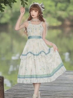 Konggu Changfeng Series Pastoral Style Floral Print Belt Embroidery Classic Lolita Sleeveless Dress -NAUS Lolita Shop 5 500x672 411