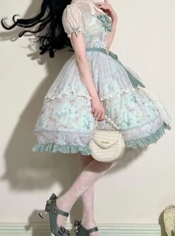 Lily Of The Valley Blossom Series Chiffon Lace Bowknot Pearl Chain Decoration Classic Lolita Sleeveless Dress Set -NAUS Lolita Shop 5 500x672 420