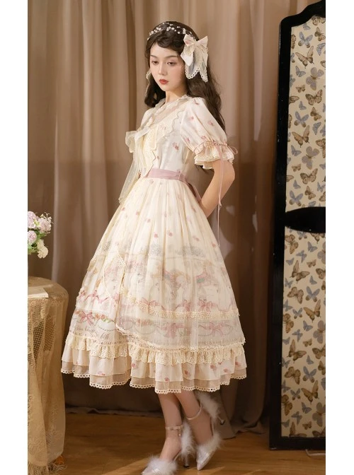 Star Moon Series OP Chiffon Elegant Classic Lolita Short Sleeve Long Dress 8 Star Moon Series OP Chiffon Elegant Classic Lolita Short Sleeve Long Dress - Image 8
