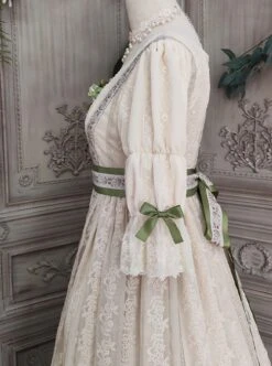 Sally Garden Series Daily Imperial Style Square Neckline High Waist Lotus Short Sleeves Small Floral Embroidery Long Dress OP -NAUS Lolita Shop 5 500x672 434