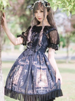 Old Castle Elves Series Retro High Waist Lolita Sling Dress -NAUS Lolita Shop 5 500x672 443