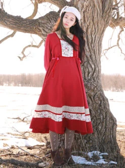 Retro Red Classic Lolita Long Sleeve Dress -NAUS Lolita Shop 5 500x672 445