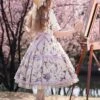 Elegant Idyllic Light Purple Eustoma Plant Print Corsage Classic Lolita Lace Ruffle Doll Collar Daily Dress