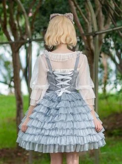 Multi-Layer Cake Skirt Series Gray Blue Simple Bowknot Decoration Daily Classic Lolita Sleeveless Dress -NAUS Lolita Shop 5 500x672 464
