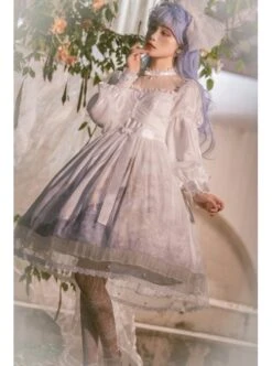 Pick The Stars Series OP Elegant Printing Classic Lolita Dreamy White Long Sleeve Dress -NAUS Lolita Shop 5 500x672 471