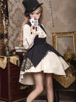 Flower Brand Deacon Series Magician Stripe False Two-Piece Irregular Hem Autumn Winter Classic Lolita Long Sleeve Dress -NAUS Lolita Shop 5 500x672 489