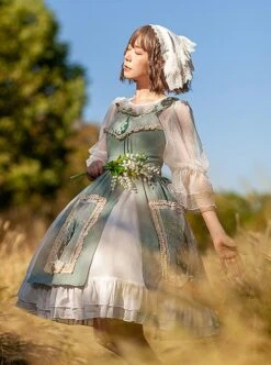 Elegant Embroidered Lace Rose Jacquard Fabric Ruffle Hem Classic Lolita Sleeveless Dress -NAUS Lolita Shop 5 500x672 499