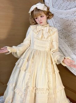 Retro Solid Color Doll Sense Stand Collar Bowknot Lantern Sleeves Spring Autumn Cute Classic Lolita Long-Sleeved Dress -NAUS Lolita Shop 5 500x672 518