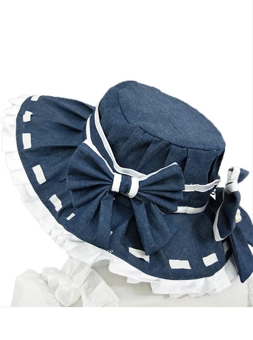 Alice Style White And Navy Blue Classic Lolita Dress And Hat Set 2 Alice Style White And Navy Blue Classic Lolita Dress And Hat Set - Image 2