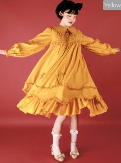 High Waist Doll Collar Pure Color Classic Lolita Long Sleeve Long Dress -NAUS Lolita Shop 5 500x672 526