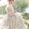 Summer Solstice Series Lace Translucent Design Daisy Cherry Floral Print Ruffle Hem Summer Classic Lolita Short Sleeve Dress