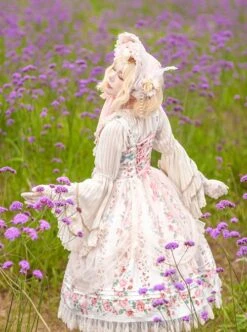 Flower Floral Printing JSK Mid-Length Elegant Classic Lolita Lace Sleeveless Dress