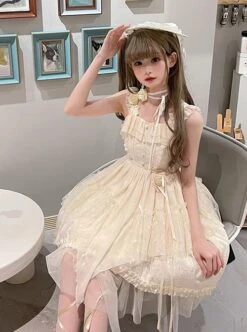 Moon God Dawn Series Irregular Mesh Hem Dark Jacquard Ruffle Slim Fit Rose Classic Lolita Sleeveless Dress -NAUS Lolita Shop 5 500x672 547