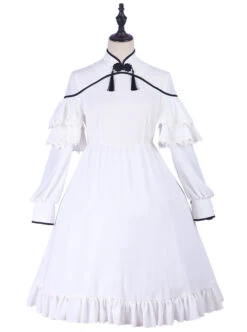 Chinese Style Black Printing Classic Lolita White Long Sleeve Dress Set -NAUS Lolita Shop 5 500x672 548