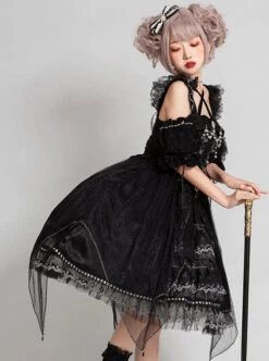 Night Elf Series JSK Black Lace Retro Elegant Gothic Lolita Sling Dress -NAUS Lolita Shop 5 500x672 556