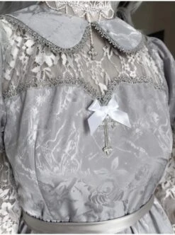 Rose Funeral Series White Gothic Lolita Dirty Dyed Jacquard Cute Doll Collar Long Sleeve Dress -NAUS Lolita Shop 5 500x672 558