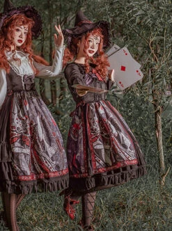 The Witch Image Series JSK Darkness Style Printing Small High Waist Side Placket Halloween Gothic Lolita Sling Dress -NAUS Lolita Shop 5 500x672 561