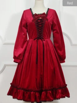Little Red Riding Hood Series Retro Fairy Style OP Gothic Lolita Long Sleeve Dress -NAUS Lolita Shop 5 500x672 564