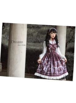 Lost Dreams Series JSK Bowknot Retro Printing Darkness Gothic Lolita Sling Dress -NAUS Lolita Shop 5 500x672 583