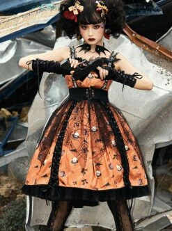 Sweet Cool Girly Halloween Clown Print Spider Web Decoration Lace Gothic Lolita Sleeveless Dress -NAUS Lolita Shop 5 500x672 594