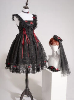 Floating Moon Dark Night Series JSK Dark Night Black Organza Gothic Lolita Sling Dress -NAUS Lolita Shop 5 500x672 597