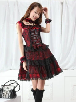 Red And Black Lace Gothic Lolita Sleeveless Dress -NAUS Lolita Shop 5 500x672 599