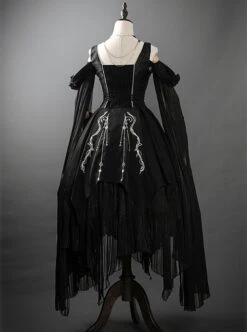 Horus Series Dark Black Gothic Noble Snake Blade Silver Embroidery Necklace Sleeveless Dress Match Wrist Sleeves Set -NAUS Lolita Shop 5 500x672 631