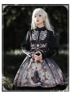 Black Fairy Tale Series JSK Darkness Printing Retro Gothic Lolita Sling Dress -NAUS Lolita Shop 5 500x672 632