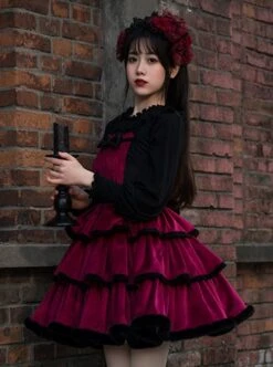 Lilith Series Playful Sexy Velvet Princess Three-Section Cake Skirt Gothic Lolita Sleeveless Dress -NAUS Lolita Shop 5 500x672 646