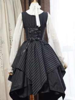 Stripes Sleeveless Bind Strap Gothic Lolita Irregular Hem Dress -NAUS Lolita Shop 5 500x672 648