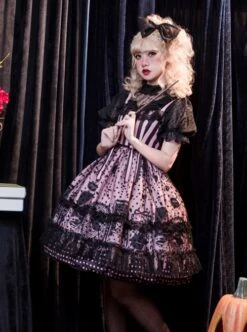 Striped Witch Cat Print Detachable Black Star Lace Net Yarn Halloween Gothic Lolita Sleeveless Dress -NAUS Lolita Shop 5 500x672 664
