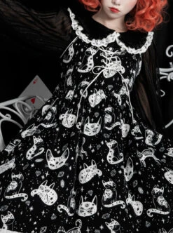 Diamond Star Meow Series Darkness Gothic Lolita Sling Dress -NAUS Lolita Shop 5 500x672 673