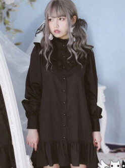 Ruffles Long Sleeves Stand Collar Gothic Lolita Dress -NAUS Lolita Shop 5 500x672 682