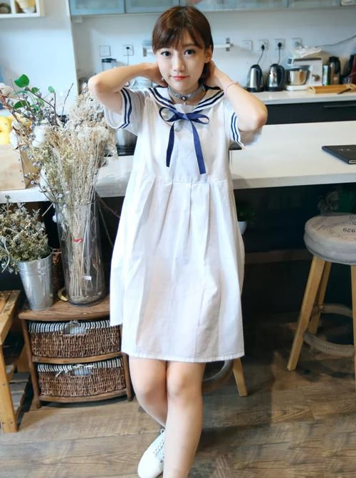 Navy Style Loose Short Sleeve School Lolita Dress 2 Navy Style Loose Short Sleeve School Lolita Dress - Image 2