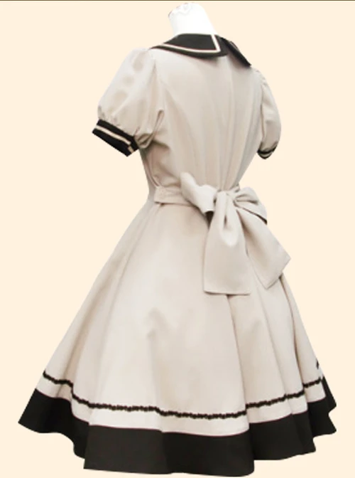 Navy Collar Bowknot School Lolita Short Sleeve Dress 5 Navy Collar Bowknot School Lolita Short Sleeve Dress - Image 5