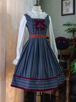 School Style Retro Stripe Contrast Color Simple Daily Commuting School Lolita Sleeveless Dress -NAUS Lolita Shop 5 500x672 700