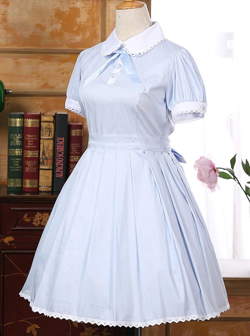 Lapel Bowknot School Lolita Short Sleeve Dress 3 Lapel Bowknot School Lolita Short Sleeve Dress - Image 3