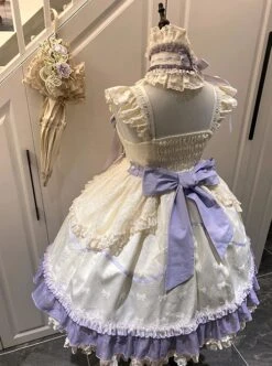 Cute Princess Printed Bowknot Decorated Lace Ruffled Big Hem Sweet Lolita Sleeveless Dress -NAUS Lolita Shop 5 500x672 734
