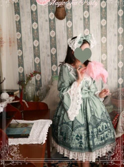 Magic Tea Party Western Style Dress Workshop Series Printing Long Puff Sleeve Classic Lolita Dress -NAUS Lolita Shop 5 500x672 82