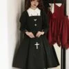 Redemption Cross Series Gothic Lolita Bat Necklace Nun Style Black Holiness Puff Long Sleeve Dress