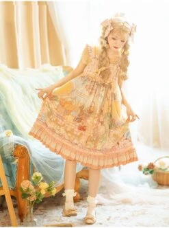 Afternoon Sweet Tea Series JSK Wave Dot Tulle Hem Cute Printing Sweet Lolita Yellow Sling Dress Short Sleeve Shirt Set 21 Afternoon Sweet Tea Series JSK Wave Dot Tulle Hem Cute Printing Sweet Lolita Yellow Sling Dress Short Sleeve Shirt Set -NAUS Lolita Shop 5 500x672 898