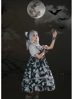 Wolf Detective Series JSK Printing Black Sweet Lolita Sling Dress -NAUS Lolita Shop 5 500x672 950