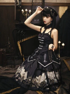 Pirate Boat Series JSK Retro Darkness Punk Lolita Sling Dress -NAUS Lolita Shop 5 500x672 997