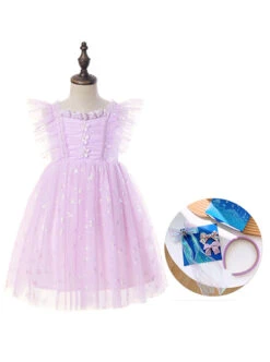 Purple Pleated Mesh Cute Sequins Bow Knots Print Decoration Flowers Children Lolita Kids Flying Sleeves Dress -NAUS Lolita Shop 6 500x672 1005