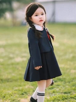 School Style Daily Fashion Spring Simple Black Vest Dress Lapel Long Sleeve Coat Design School LolitaKids Sleeveless Dress Set -NAUS Lolita Shop 6 500x672 1007
