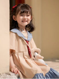 Sweet College Style Duck Pattern Decoration Square Collar Khaki A Version Short Sleeve Classic Lolita Kid Dress -NAUS Lolita Shop 6 500x672 1013