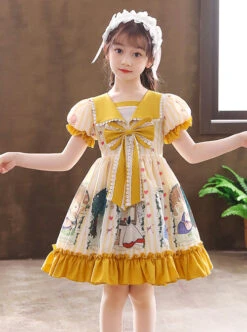 Cute Bunny Printing Retro Navy Style Collar Children Sweet Lolita Short Sleeve Dress -NAUS Lolita Shop 6 500x672 1024